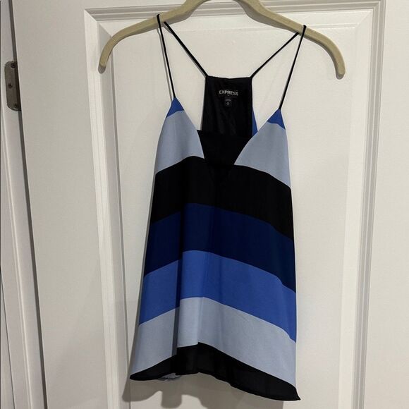 Express Women's Blue and Black Striped Camisole - Picture 1 of 3